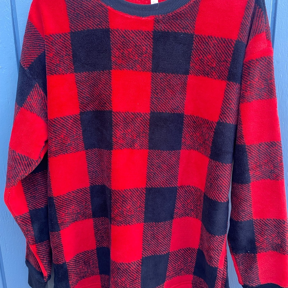 SO Vibrant Red and Black Checkered Sweater